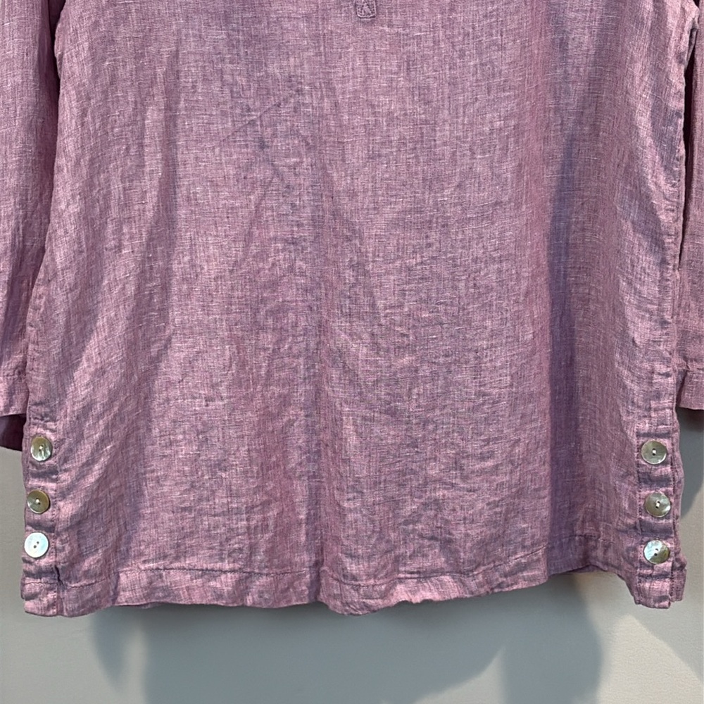 Antibes Blanc Purple Linen MOP Buttons Pull Over Tunic Top Size Large - Picture 4 of 7
